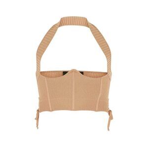 ANDREADAMO Ribbed Halter Neck Corset Top Women NEUTRALS T-Shirts & Tops